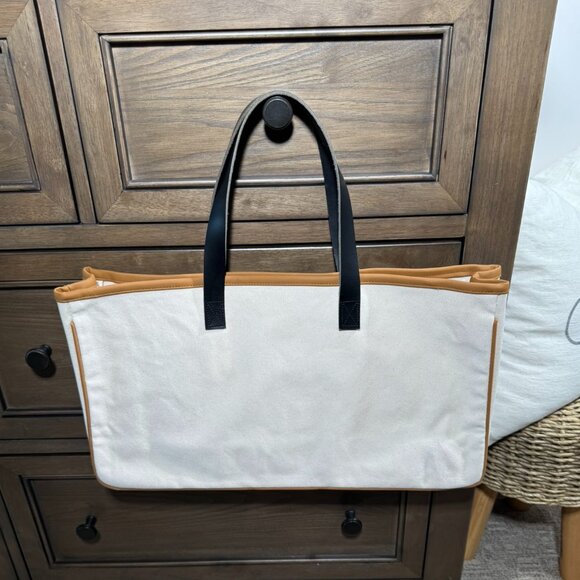 Weekend Vibes Canvas Tote Bag - Large Cream & Black Leather Handle Weekender - Picture 11 of 11